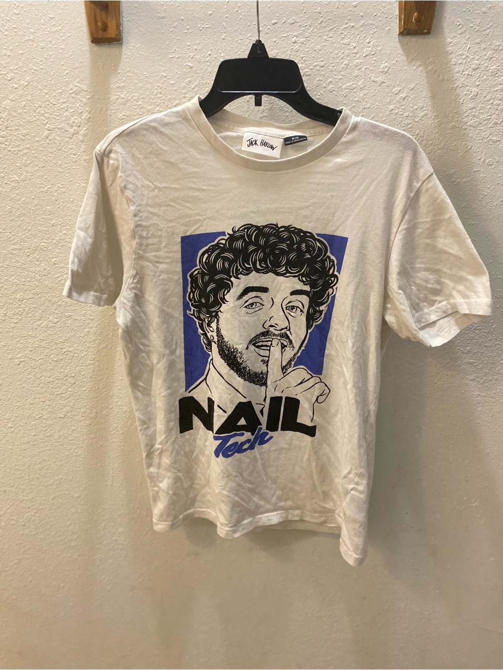 Harlow White Short-Sleeve Graphic Tee with Blue and Black Print